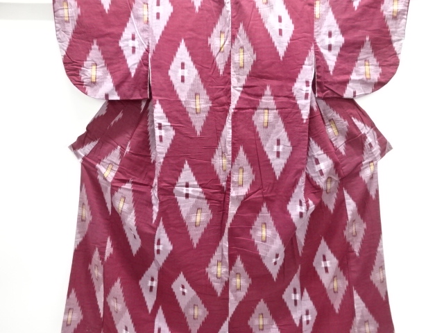JAPANESE KIMONO / ANTIQUE MOKA COTTON ABSTRACT PATTERN KIMONO